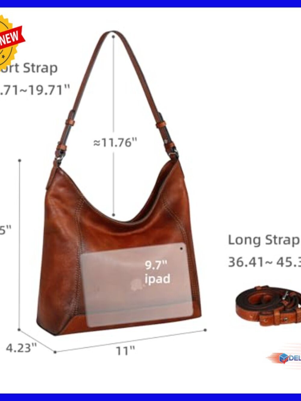 Genuine Leather Crossbody Hobo Bag Medium Size Shoulder Purse Satchel - Picture 4 of 7